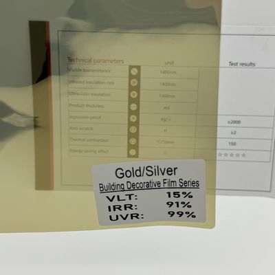 Gold Silver High Gloss Building Window Film with 2 mil Thickness 16.8% VLT and 89% IRR for Heat Insulation