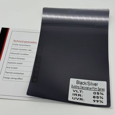 Black-Silver Solar Window Film with 2 mil Thickness 5.3% VLT and 88.0% IRR for Home Office Safety Protection