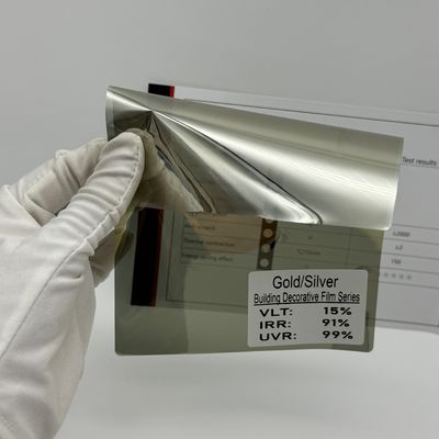 Gold Silver High Gloss Building Window Film with 2 mil Thickness 16.8% VLT and 89% IRR for Heat Insulation