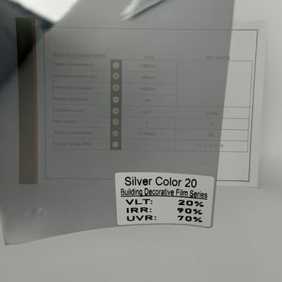 Silver Color Solar Window Film with 21.6% VLT 85.6% IRR and 67.7% UVR for Energy Efficiency