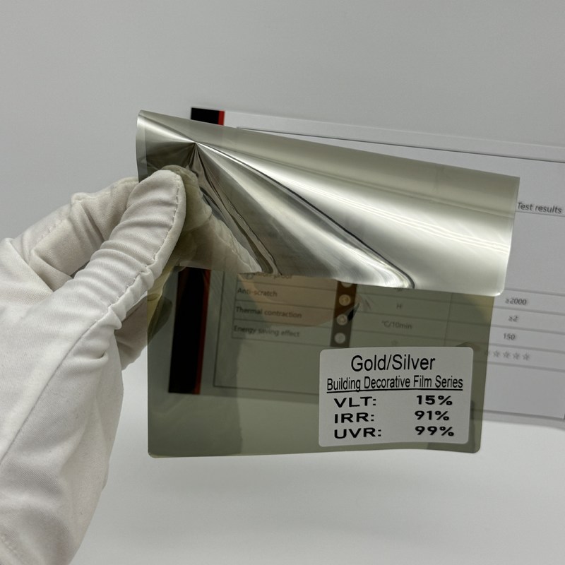 Gold Silver High Gloss Building Window Film with 2 mil Thickness 16.8% VLT and 89% IRR for Heat Insulation