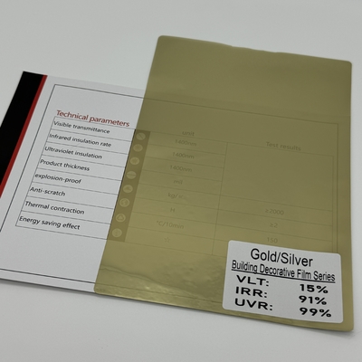 Gold Silver High Gloss Building Window Film with 2 mil Thickness 16.8% VLT and 89% IRR for Heat Insulation