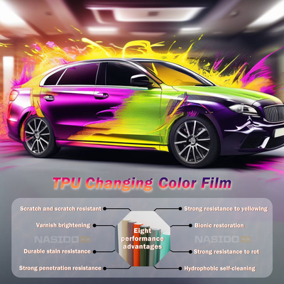 Color Changing Vinyl Car Wrap Roll High Gloss 7.5mil TPU Matte Black Self Healing